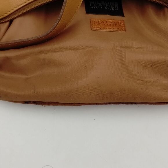 Wilsons Pelle Studio Italian Leather Handbag Satchel Caramel Camel color - Picture 13 of 14